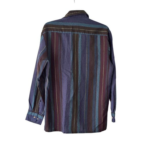 VTG 90s Backpacker Outdoors Striped Long Sleeve Collared Shirt M Pockets - Picture 2 of 10